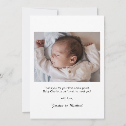 写真生まれたばかりのベビー統計Birth Announcement Card 案内状 (裏面)