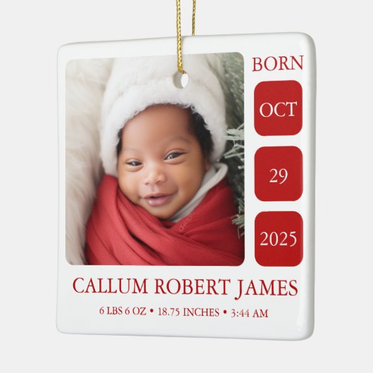 写真生まれたばかりのベビー誕生統計クリスマスオーナメント セラミックオーナメント (左)