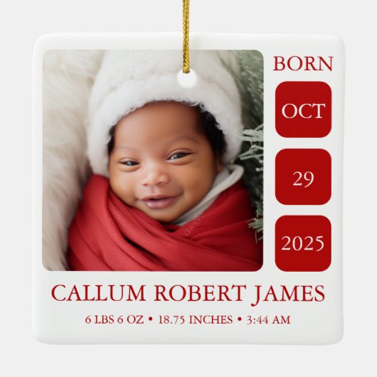 写真生まれたばかりのベビー誕生統計クリスマスオーナメント セラミックオーナメント (裏面)