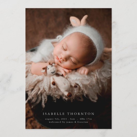 写真生まれたばかりのベビー誕生 案内状 (正面)