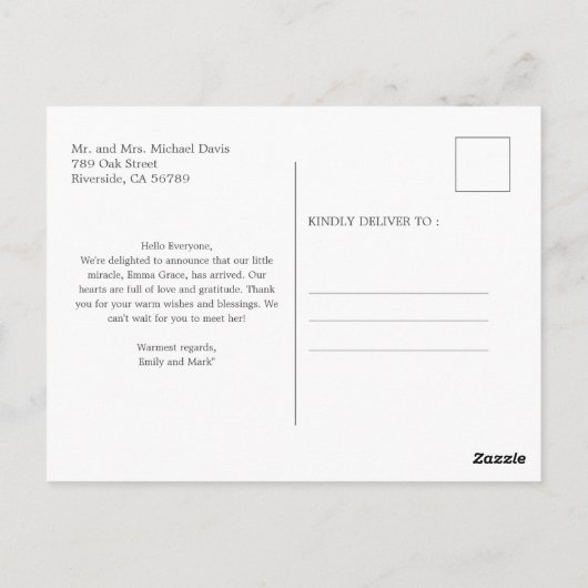 写真生まれたばかりの付きシンプル誕生発表 ポストカード (裏面)