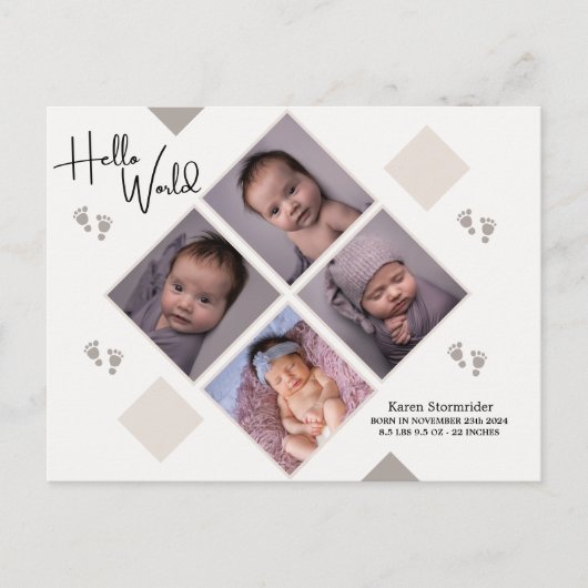 写真生まれたばかりの付きシンプル誕生発表 ポストカード (正面)