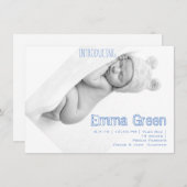 写真生まれたばかりの男の赤ちゃん生誕通知カード (正面/裏面)