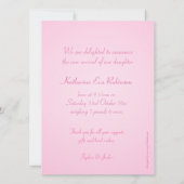 写真生まれたばかりの発表カード – ピンクチェック 案内状 (裏面)