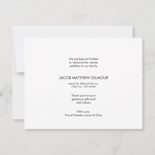 写真生まれたばかりの赤んモダン坊のシ感謝していャワー サンキューカード (裏面)