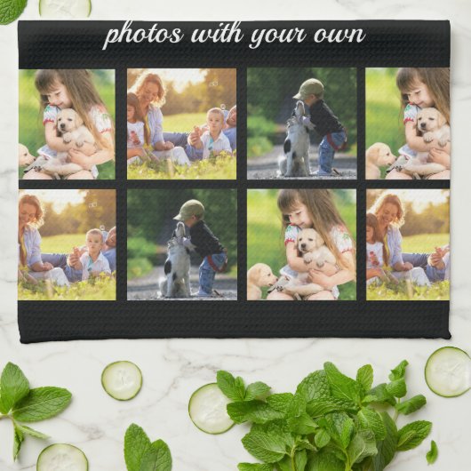 写真用のコラージュと文字のキッチンタオル キッチンタオル (折り畳み)