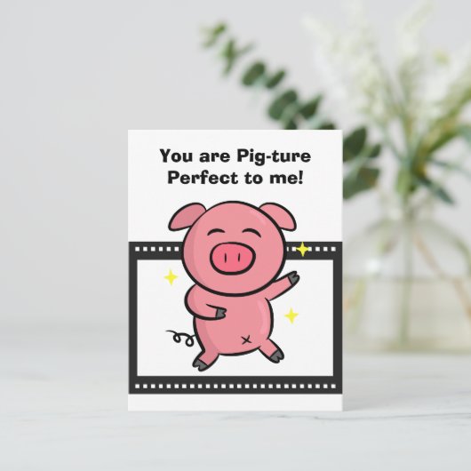 写真用のピンク色のピギーポーズの完璧な ポストカード (スタンド正面)