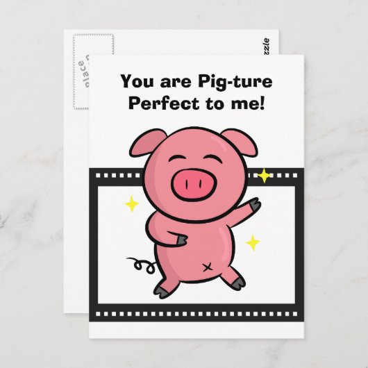 写真用のピンク色のピギーポーズの完璧な ポストカード (正面/裏面)