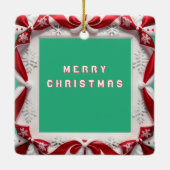 写真用の赤い白いリボンと弓フレーム セラミックオーナメント (裏面)