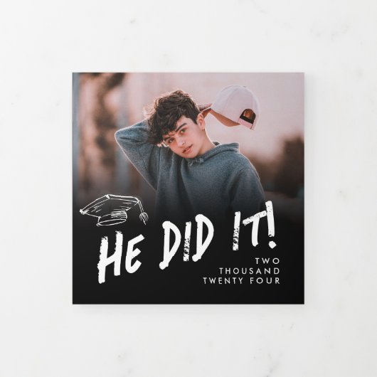 写真男らし三倍卒業招待状 三つ折りプログラム (カバー)