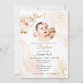 写真男女兼用洗礼金ゴールド招待状 招待状 (正面)