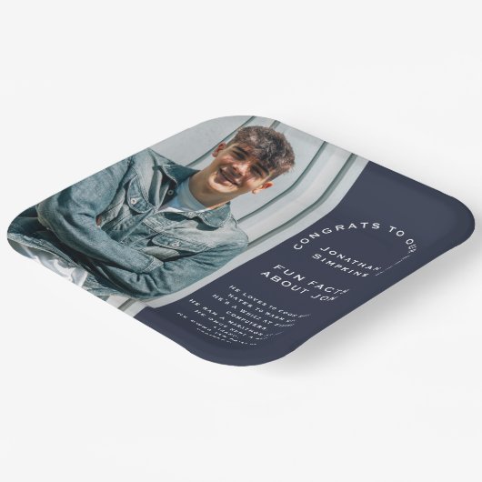 写真男性おめでとうGrad 2025パーティー海軍おもしろい事実 ペーパープレート (傾斜あり)