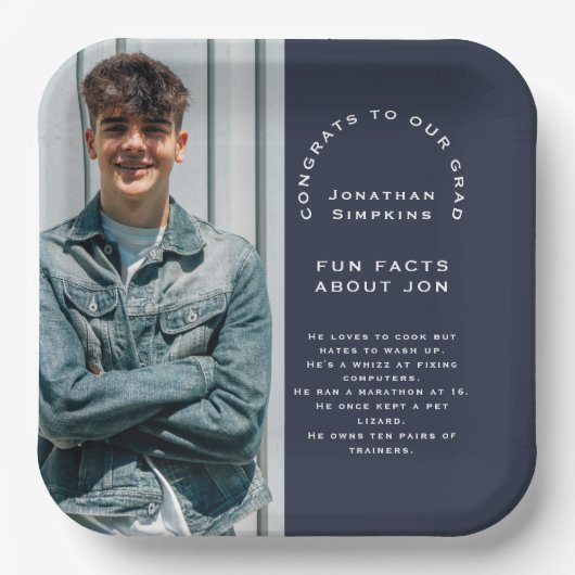 写真男性おめでとうGrad 2025パーティー海軍おもしろい事実 ペーパープレート (正面)