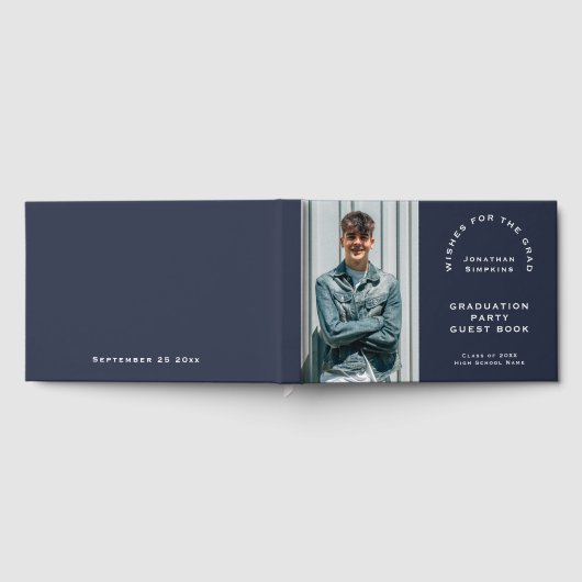 写真男性卒業式2025パーティーネイビーゲストブック ゲストブック (全面)