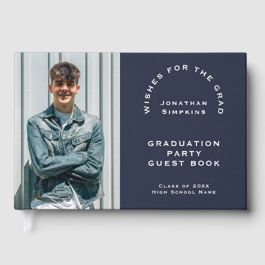 写真男性卒業式2025パーティーネイビーゲストブック ゲストブック (正面)