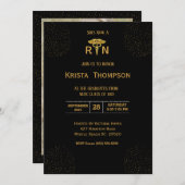 写真登録ナース卒業ブラック金ゴールド 招待状 (正面/裏面)