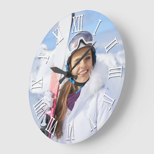 写真白黒のロはっきりしたーマン数字 ラージ壁時計 (傾斜)