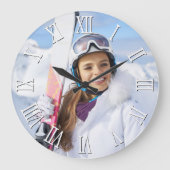 写真白黒のロはっきりしたーマン数字 ラージ壁時計 (正面)