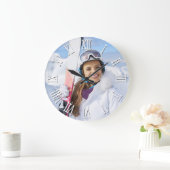 写真白黒のロはっきりしたーマン数字 ラージ壁時計 (ホーム)