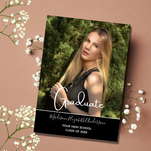 写真白黒フォーマル高校卒業 招待状