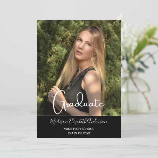 写真白黒フォーマル高校卒業 招待状 (スタンド正面)