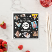 写真白黒紙吹雪名30th Birthday スタンダードカクテルナプキン (インサイチュ)