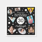 写真白黒紙吹雪名30th Birthday スタンダードカクテルナプキン (正面)