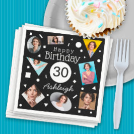 写真白黒紙吹雪名30th Birthday スタンダードカクテルナプキン