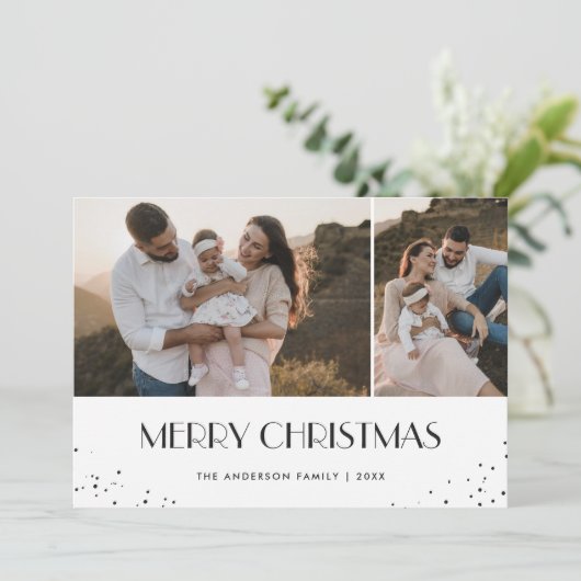 写真白黒雪メリークリスマス シーズンカード (スタンド正面)