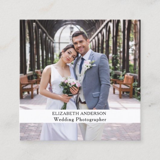 写真白黒QRコードソーシャルメディア スクエア名刺 (正面)