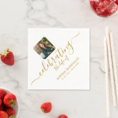 写真祝のライフ金ゴールドの葬儀 スタンダードカクテルナプキン (インサイチュ)