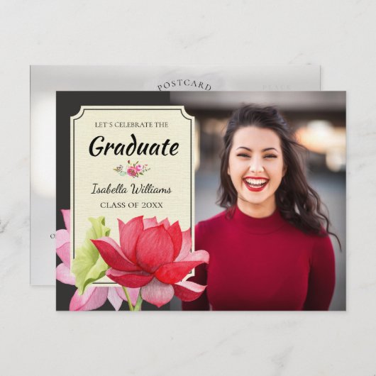 写真祝卒業パーティー招待状 インビテーションポストカード (正面/裏面)