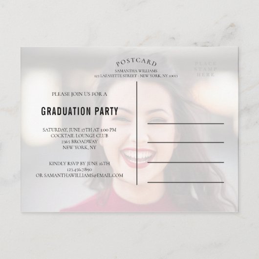 写真祝卒業パーティー招待状 インビテーションポストカード (裏面)