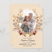 写真秋ボホワイルドフラワーウェディング日付を保存 セーブザデート (正面/裏面)