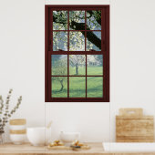 写真窓の風景 – さくらんぼの花。 ポスター (キッチン)