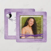 写真立てに付いた誕生日のリボン 招待状 (正面/裏面)