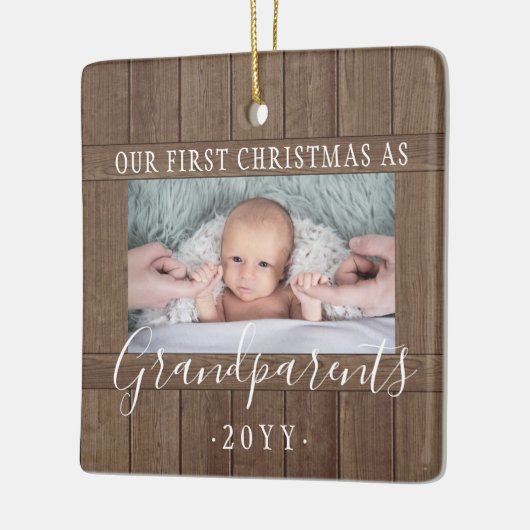 写真第1クリスマス祖父母素朴木フェイク2 セラミックオーナメント (左)