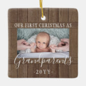 写真第1クリスマス祖父母素朴木フェイク2 セラミックオーナメント (正面)