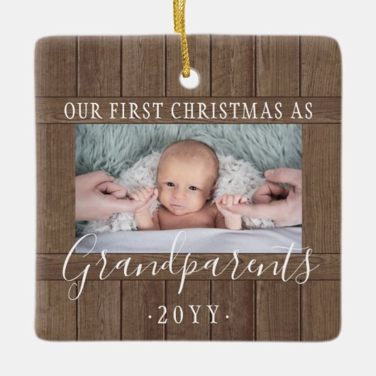 写真第1クリスマス祖父母素朴木フェイク2 セラミックオーナメント (正面)