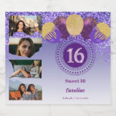 写真第16誕生日パープルグリッターシャンパン スパークリングワインラベル (シングルラベル)