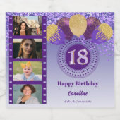 写真第18誕生日パープルグリッターシャンパン スパークリングワインラベル (シングルラベル)