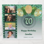 写真第70誕生日グリーングリッターシャンパン スパークリングワインラベル (シングルラベル)