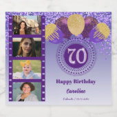 写真第70誕生日パープルグリッターシャンパン スパークリングワインラベル (シングルラベル)