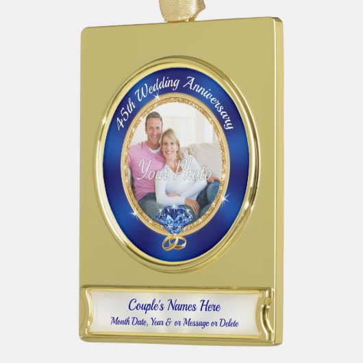 写真素晴らし45年結婚した贈り物 ゴールドプレートバナーオーナメント (左)
