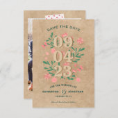 写真素朴で日付を保存ユニーク結婚する セーブザデート (正面/裏面)