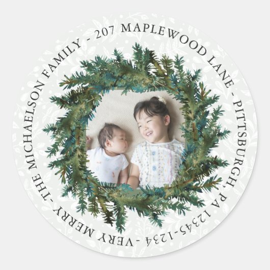 写真素朴と差出人住所のリース ラウンドシール (正面)