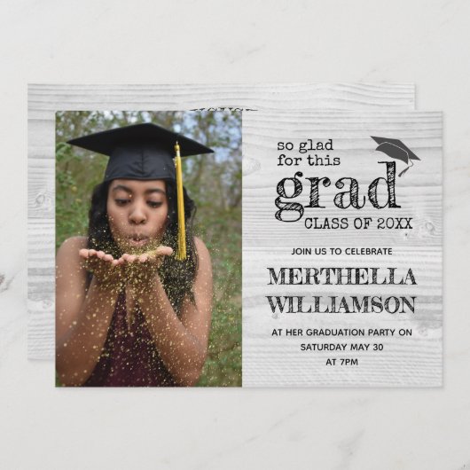 写真素朴の卒業 招待状 (正面/裏面)