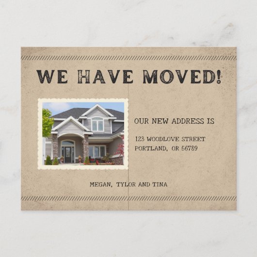 写真素朴の新しいアドレスの移動告知 ポストカード (正面)