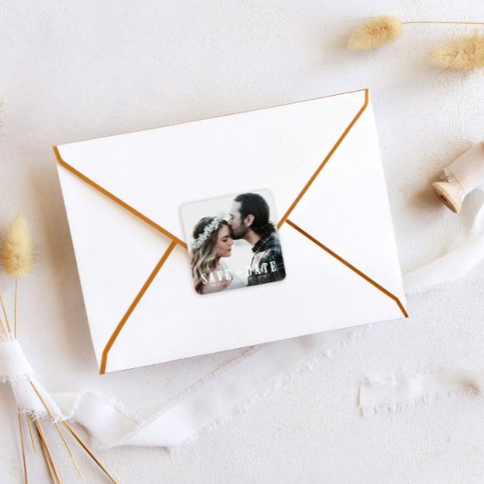 写真素朴の日付結婚式の引き出物の保存 スクエアシール