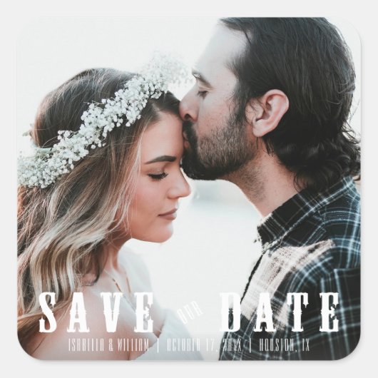 写真素朴の日付結婚式の引き出物の保存 スクエアシール (正面)